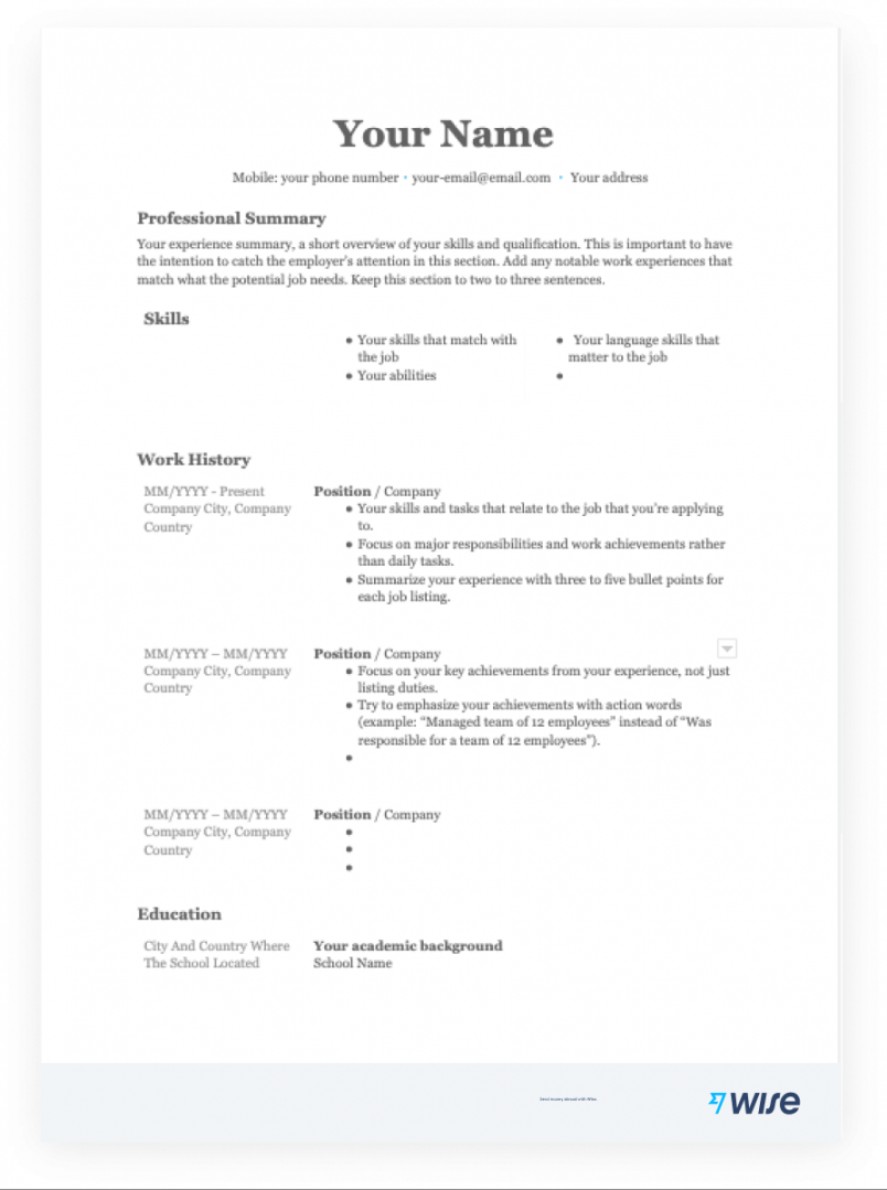 Resume Templates in PDF - Free for download - Wise