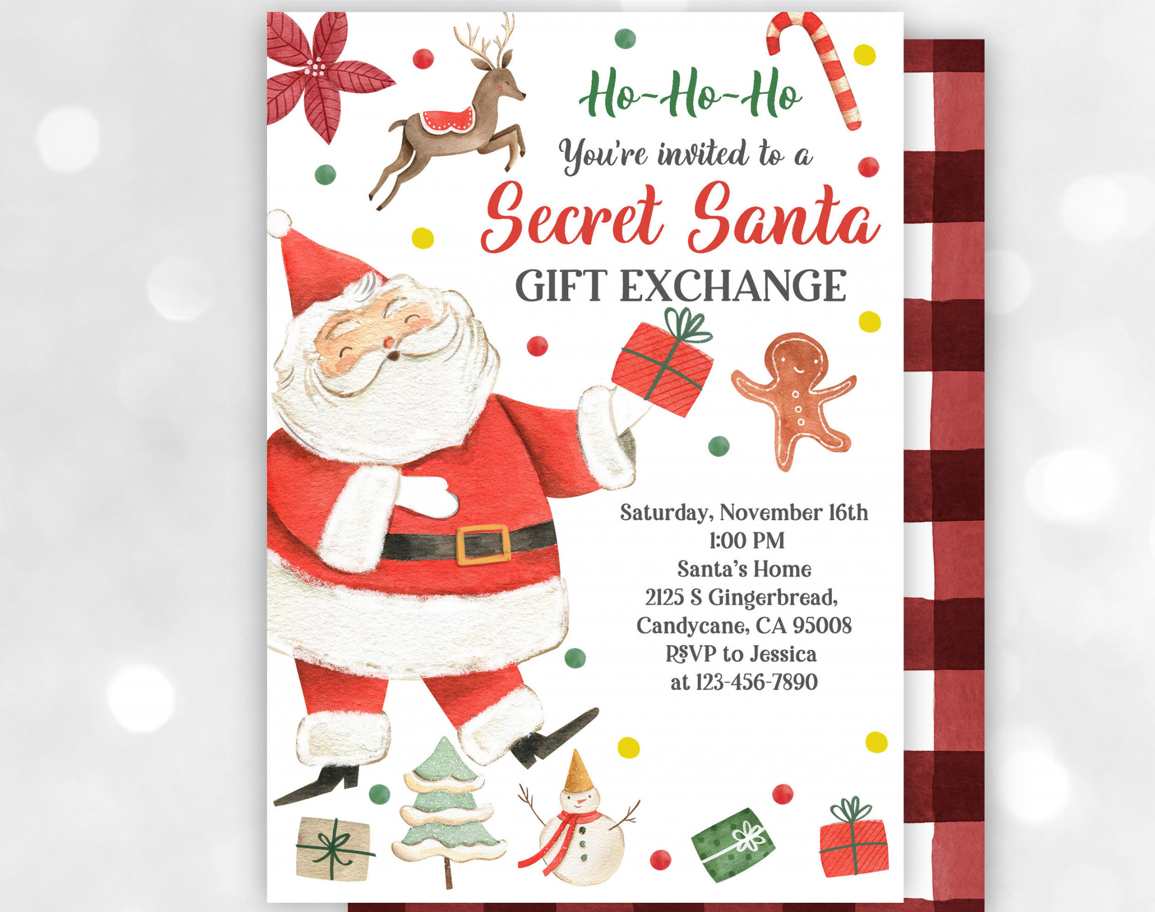 Secret Santa Gift Exchange Invitation Christmas Party Invite