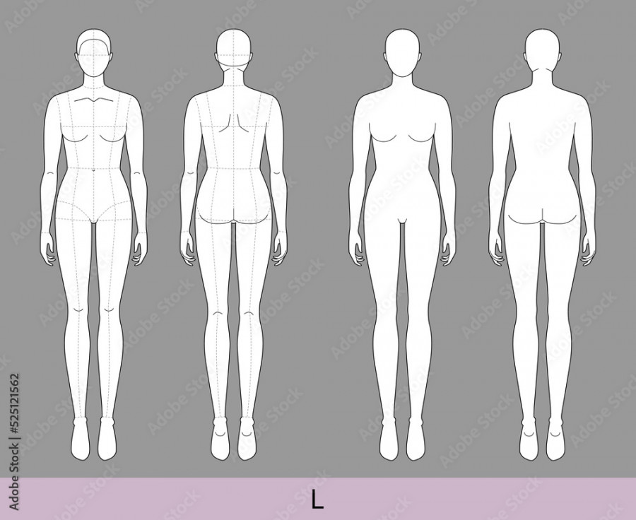 Set of L Women Fashion template  nine head size with and without