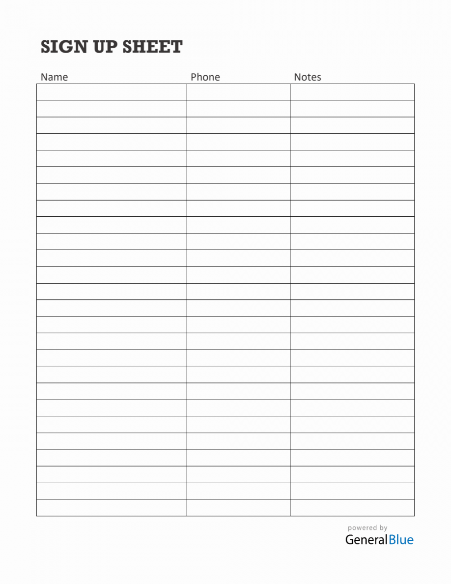 Sign Up Sheet Templates