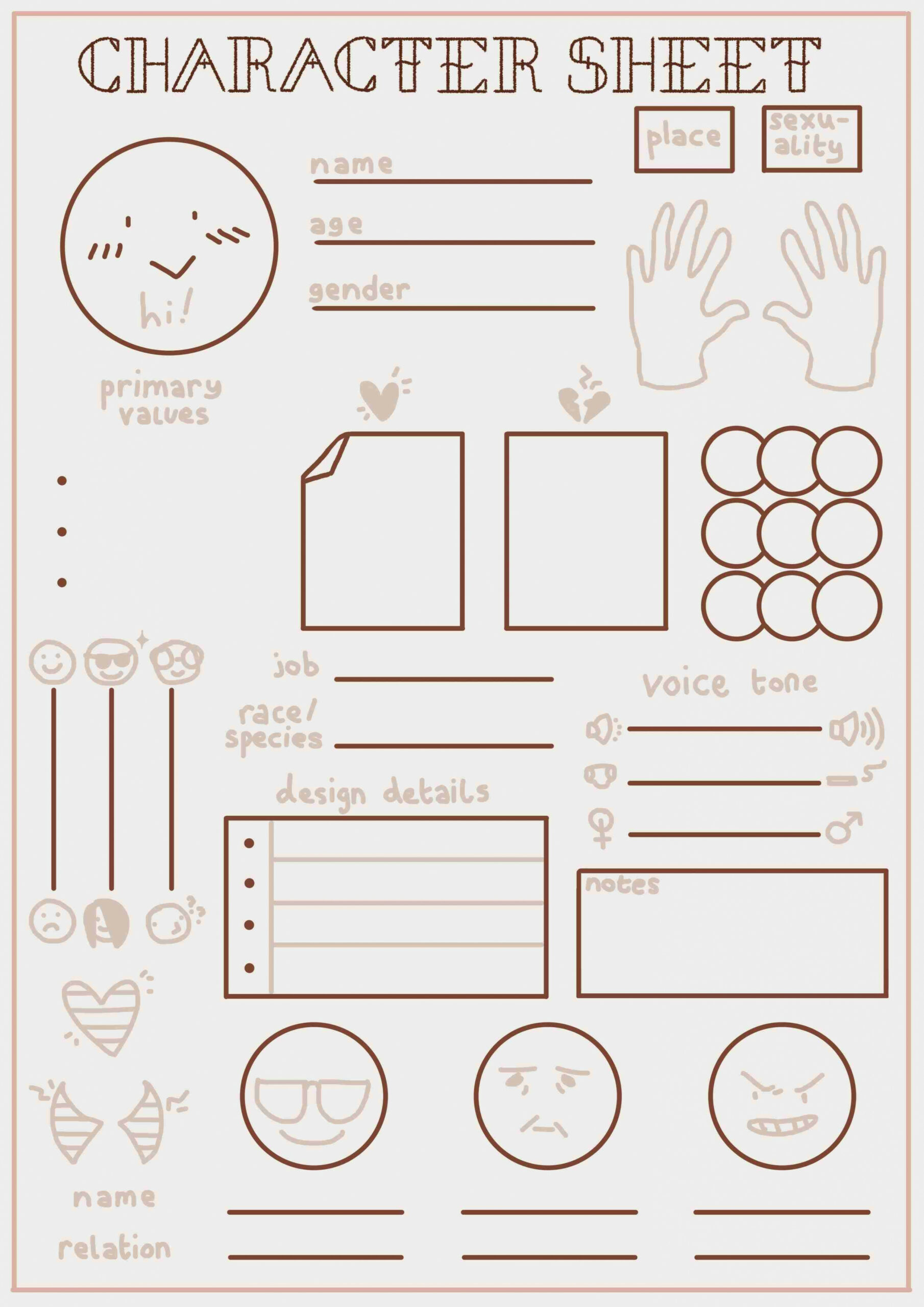 Simple OC Character Sheet Blank Template Printable - Etsy UK in