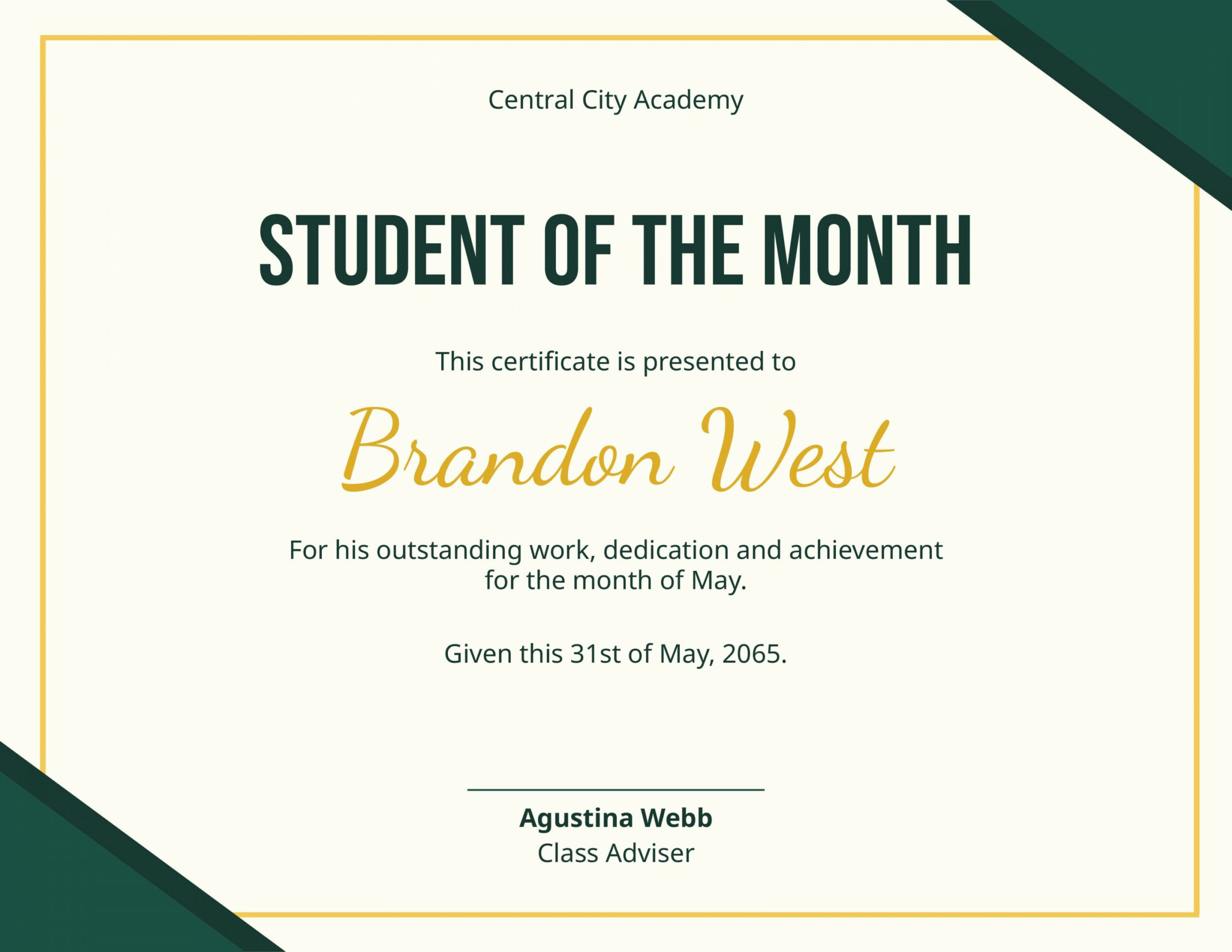 Student of the Month Certificate Template - Download in Word