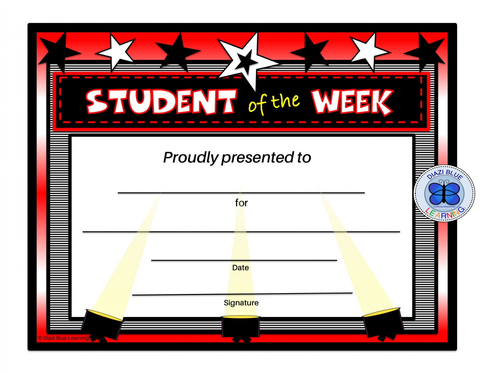 Student of the Week Certificate, Editable PDF Student of the Week