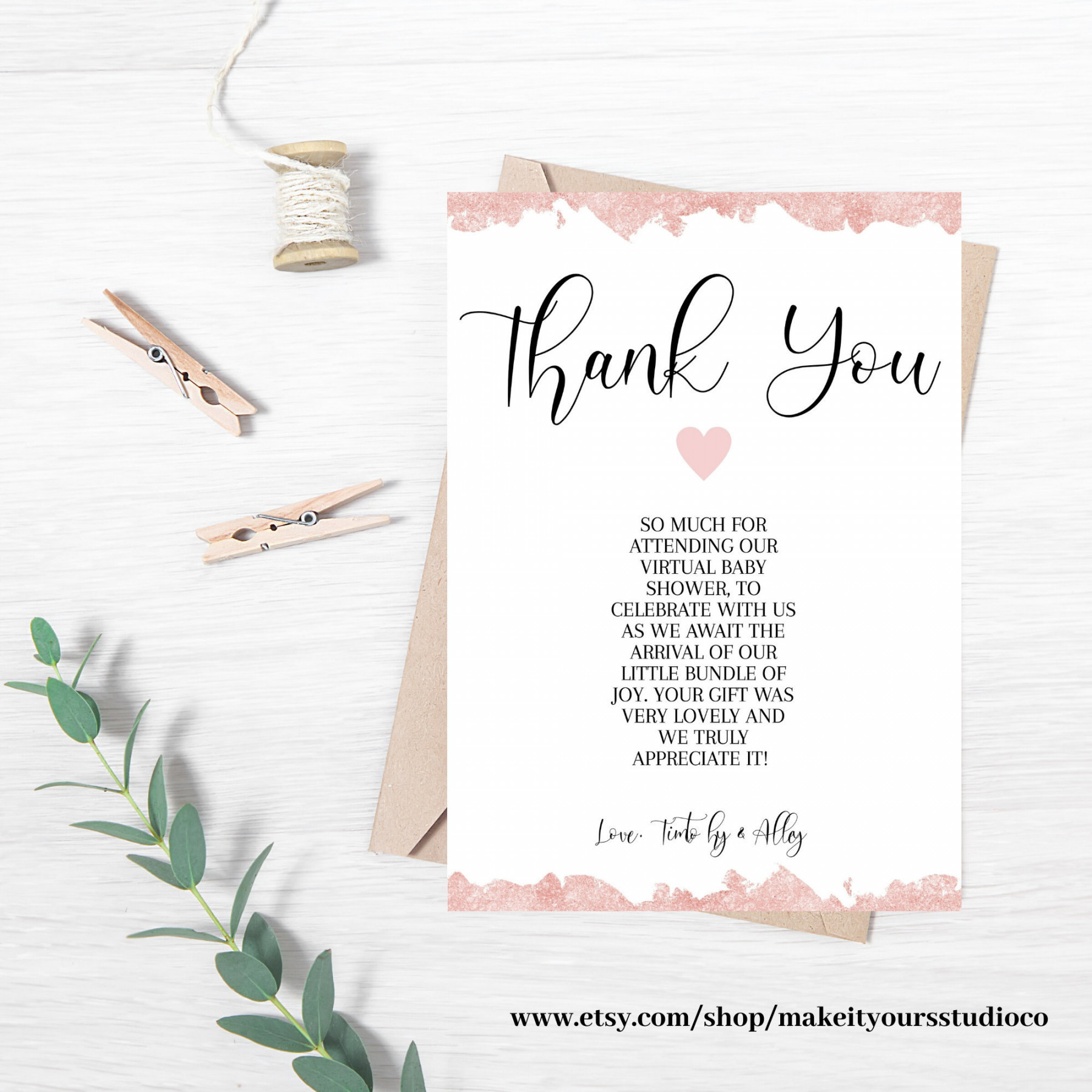 Thank You Card Baby Shower Thank You Card Editable Thank You - Etsy