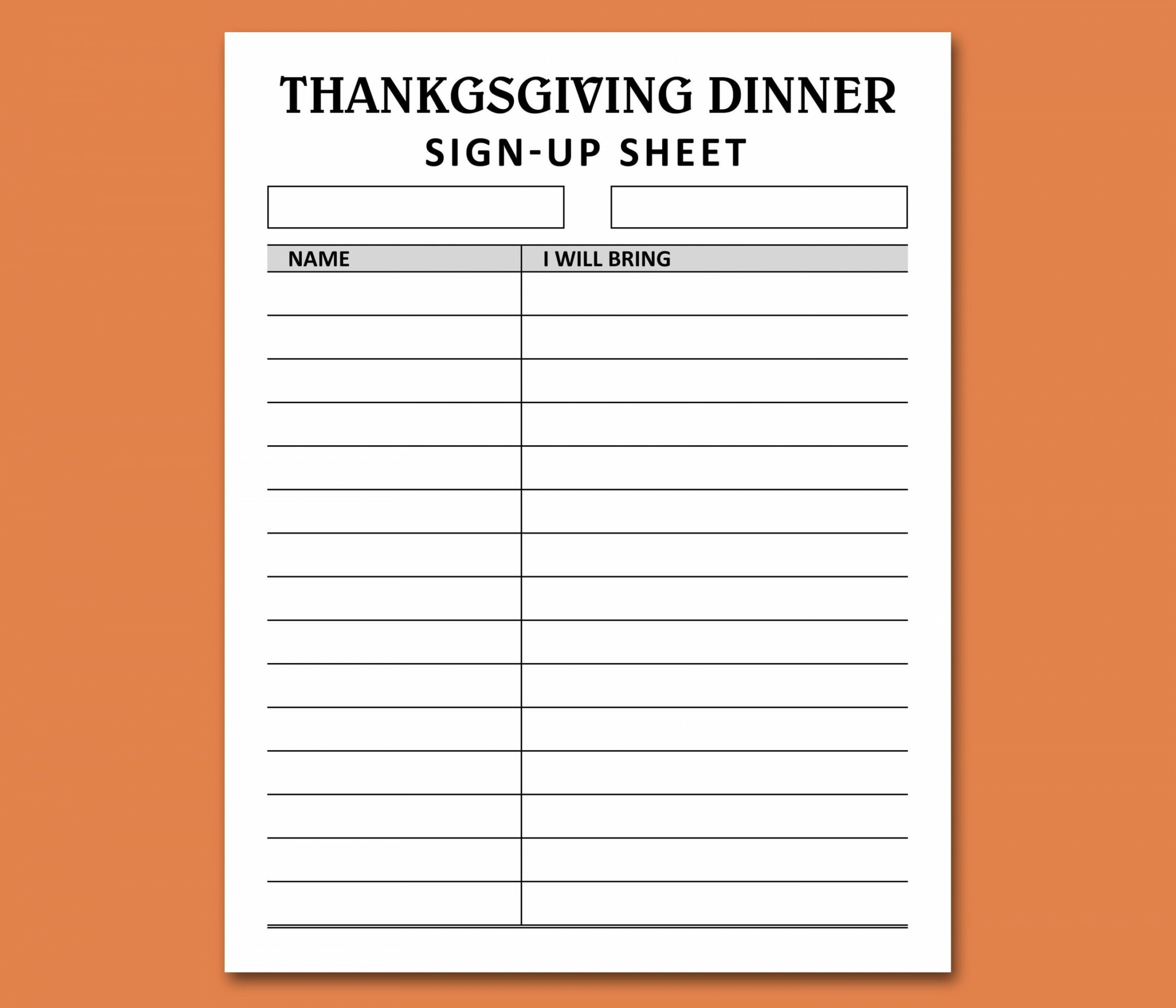 Thanksgiving Dinner Sign up Sheet Printable Holiday Potluck - Etsy