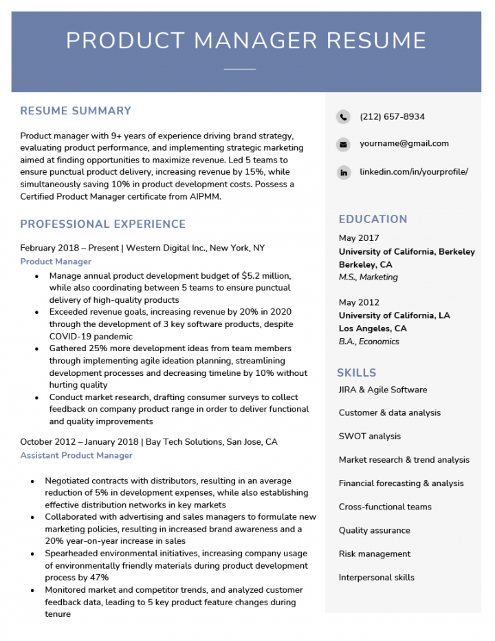 The  Best Product Manager Resume Examples for