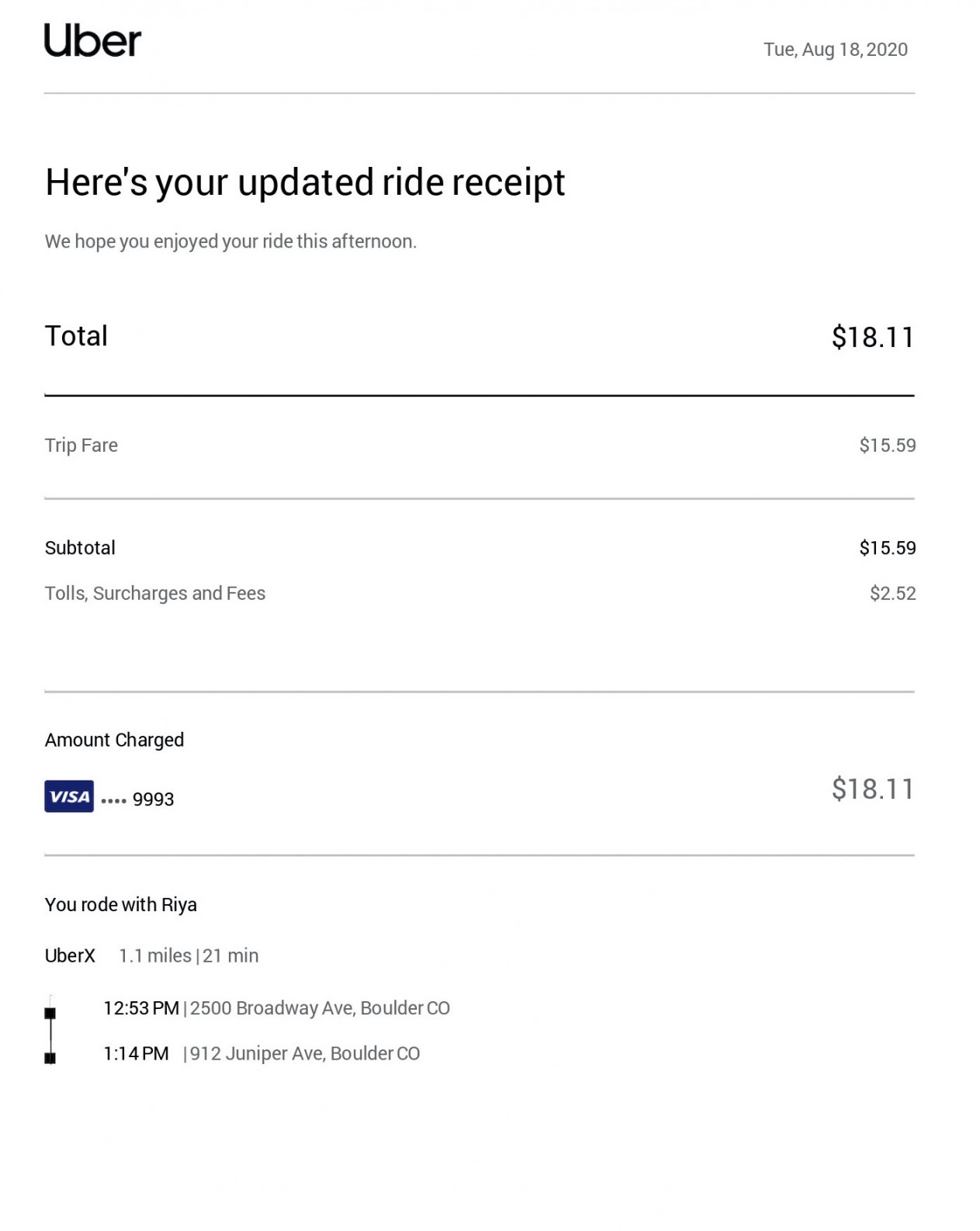 Uber Rideshare Receipt Generator