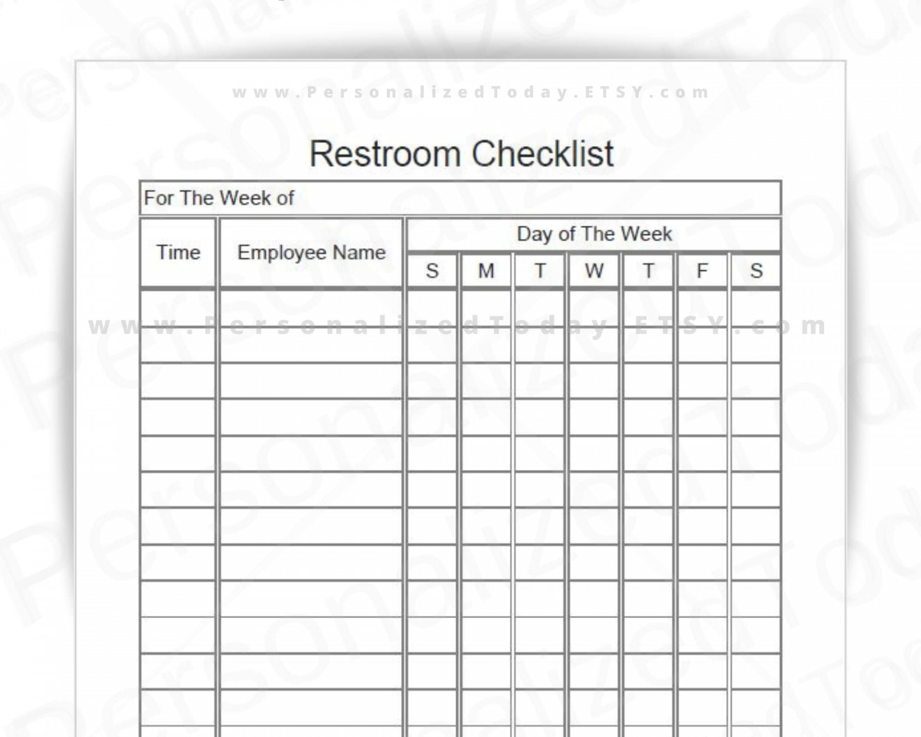 Weekly Bathroom Cleaning Chart With Employee Names Column - Etsy