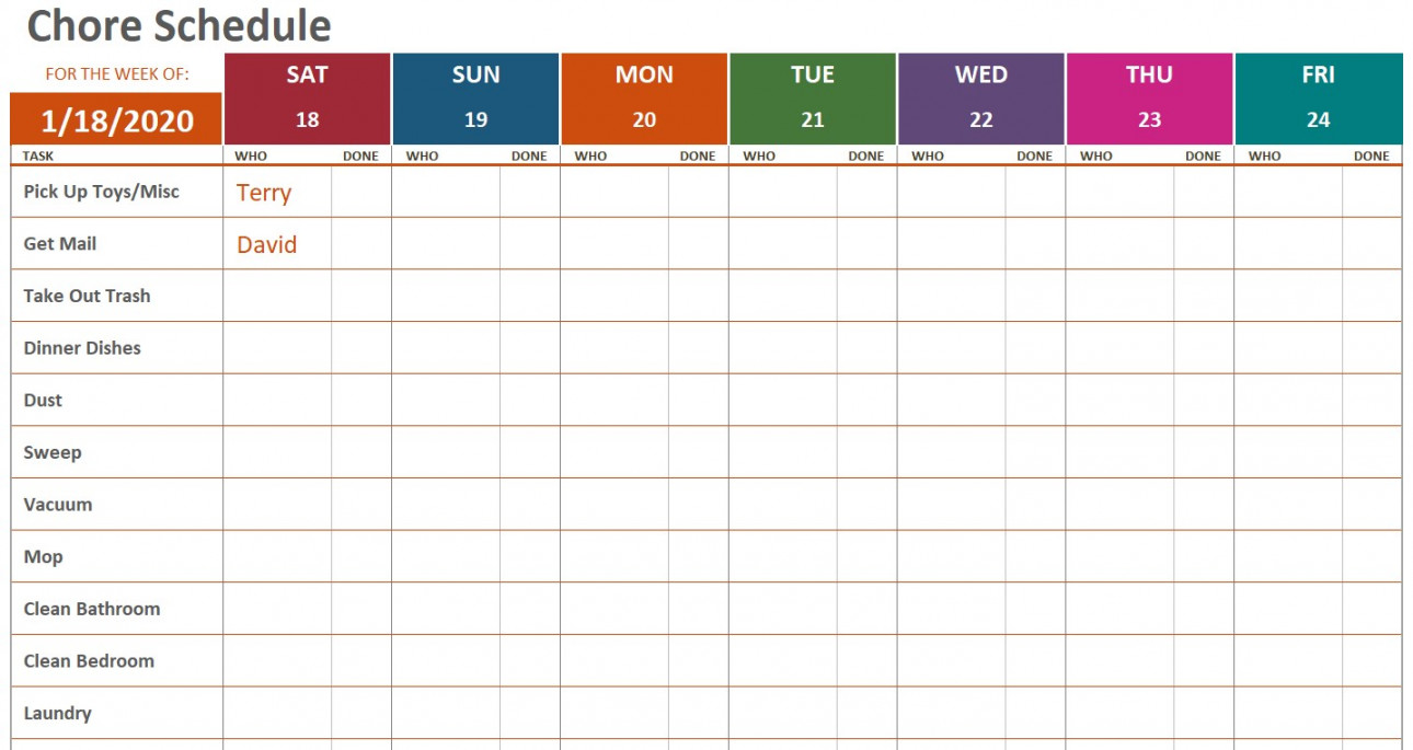 Weekly Chore Calendar Template  Excel Templates