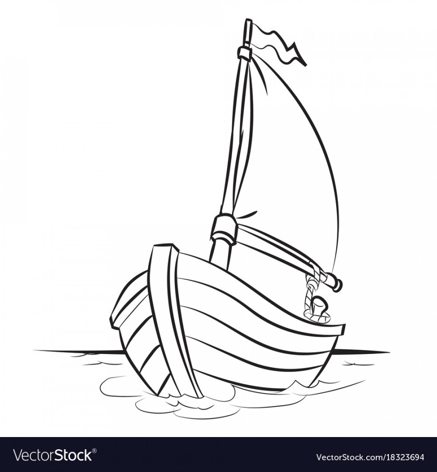 Boat cartoon - line drawn Royalty Free Vector Image