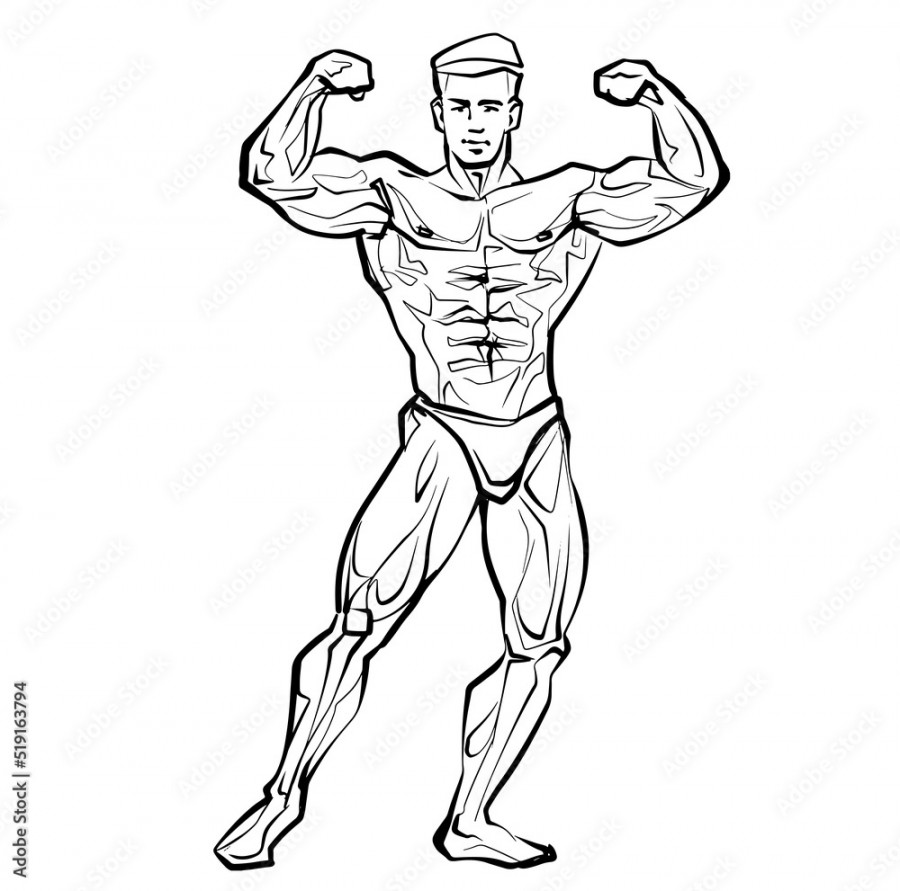 Bodybuilder muscle man fitness posing Black And White Isolated