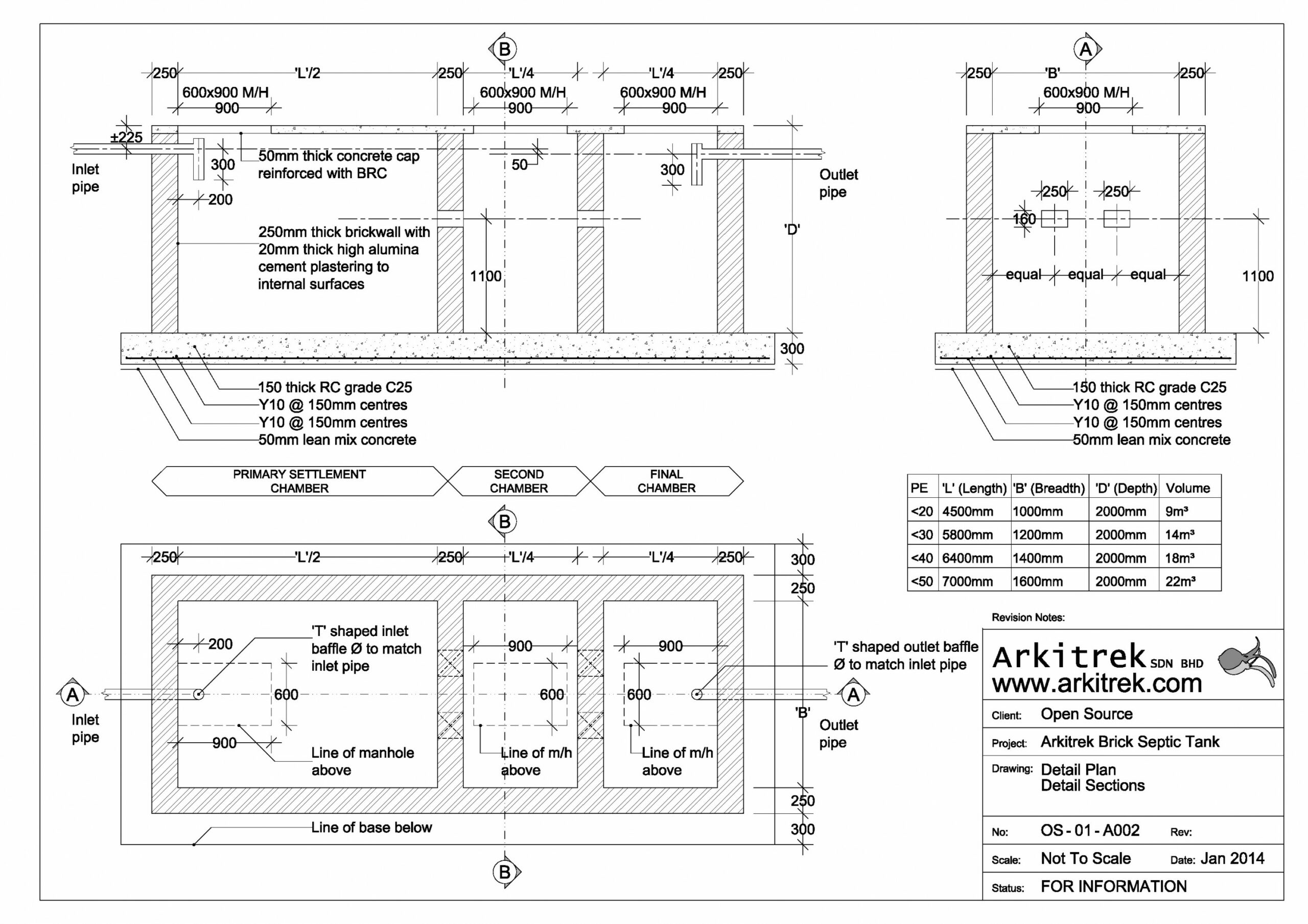 Brick Septic Tank Arkitrek Open Source Design Drawings