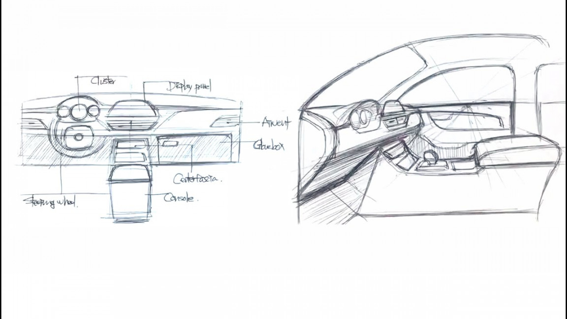 car design sketch - interior ( point perspective)