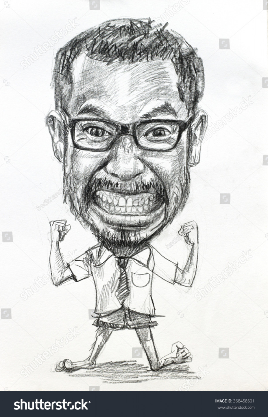 Caricature Drawing Manbig Head Small Body: Stockillustration