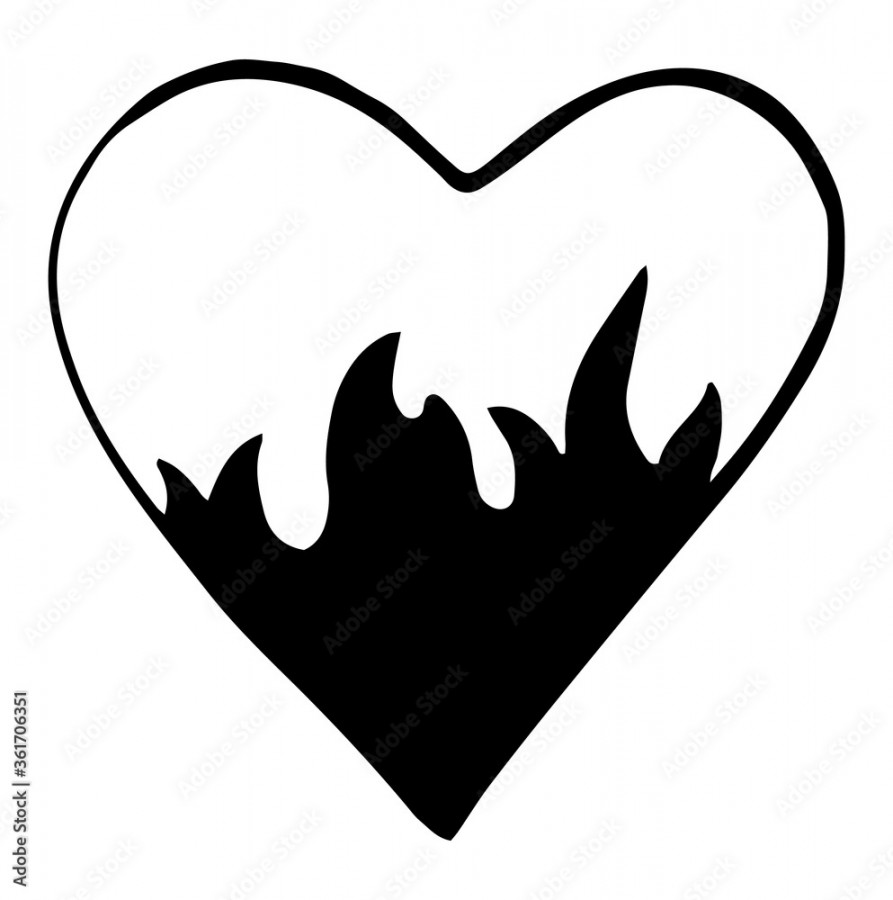 Cartoon fire flame heart. Graphic element vector