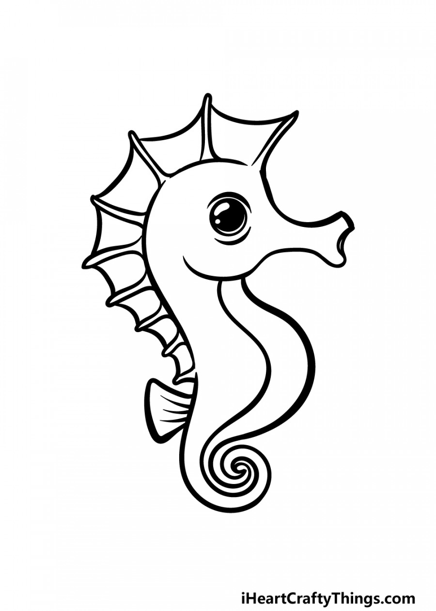 Cartoon Seahorse Drawing - How To Draw A Cartoon Seahorse Step By