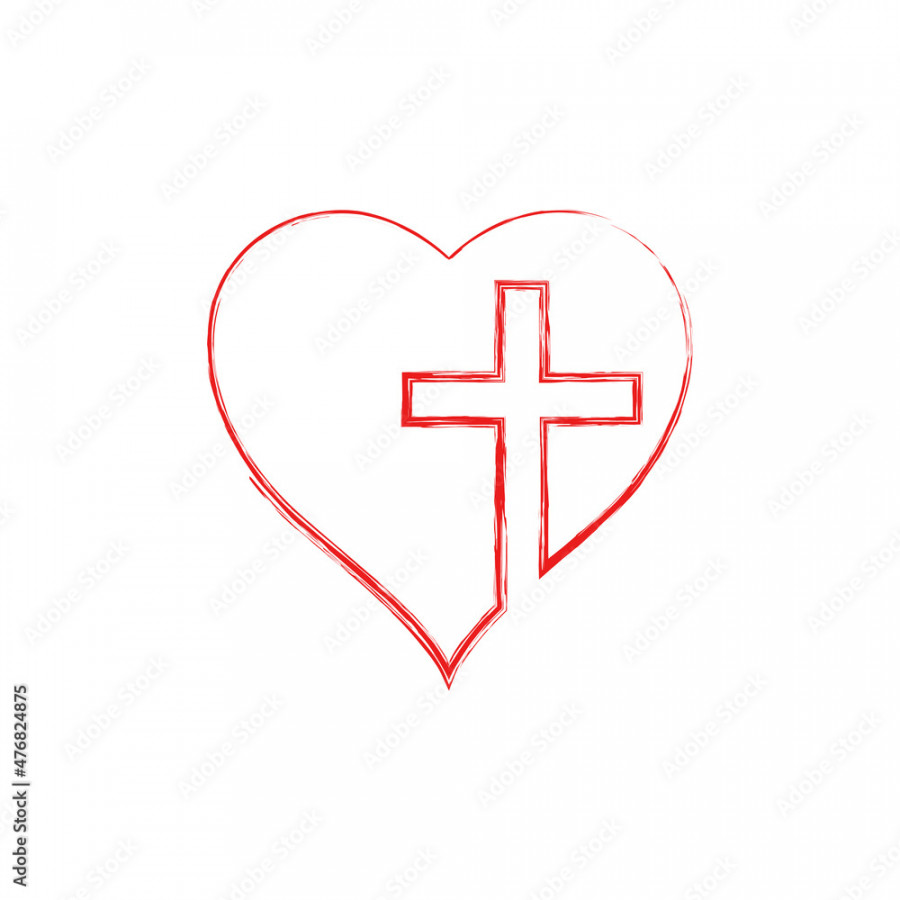 Christian cross sign in the heart inside