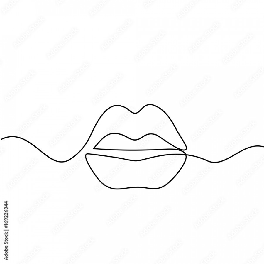 Continuous line drawing. Beautiful Woman lips logo