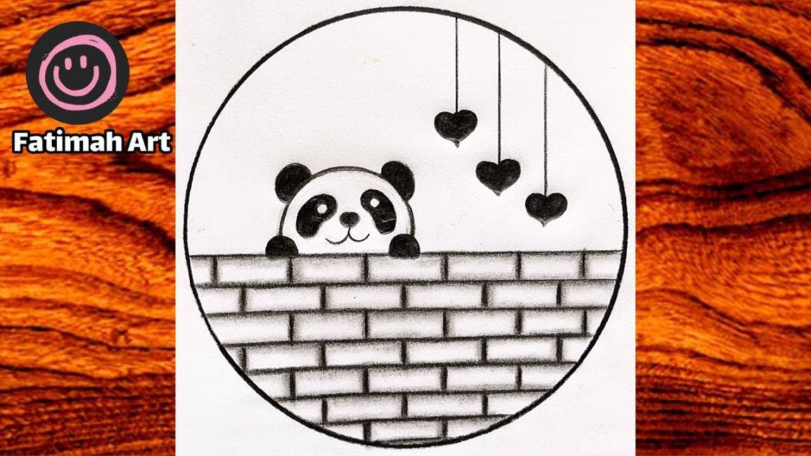 Cute Drawing in Circle Easy Step By Step  Panda Drawing in Circle  Easy  Circle Scenery Drawing