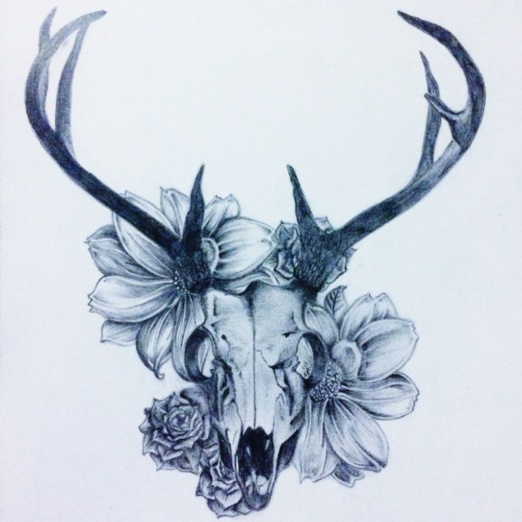 Deer skull & flowers  Antler tattoos, Animal skull tattoos, Deer