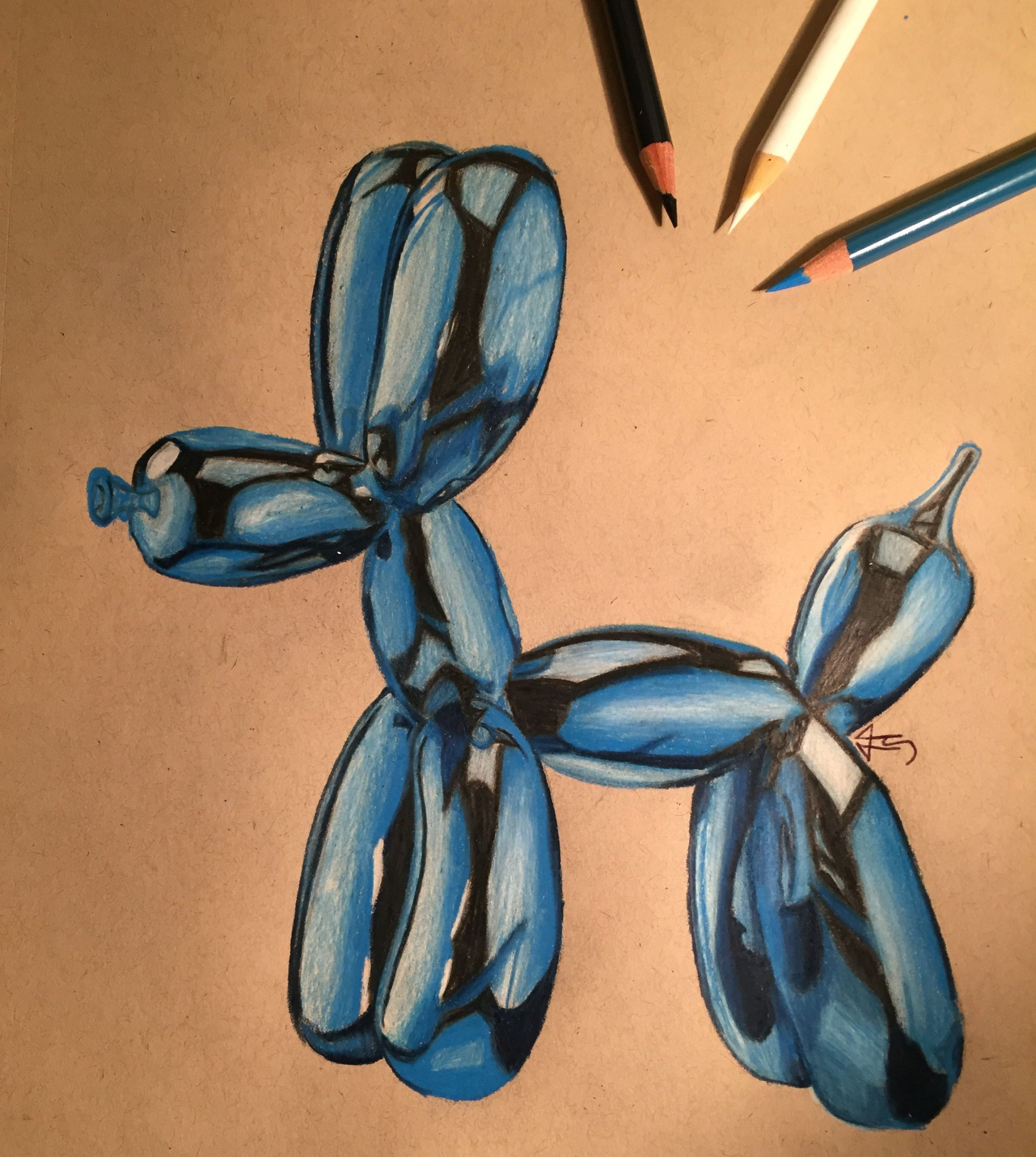 Drawing of a balloon dog in prismacolor pencils  Bunte