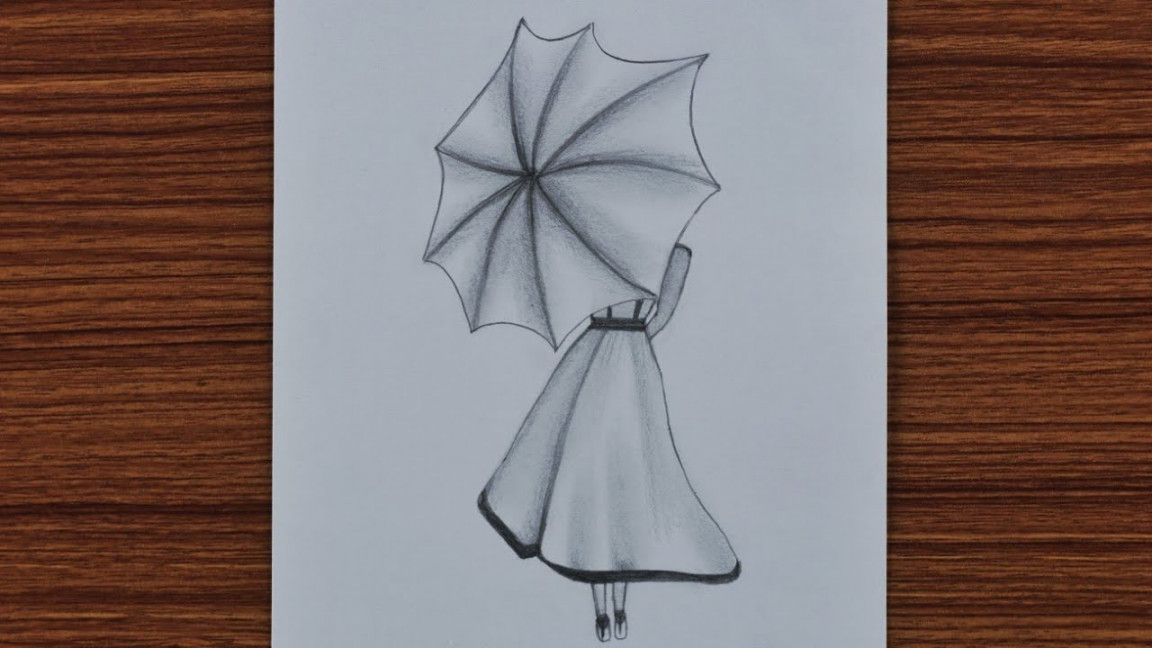 Easy Pencil Drawing for Beginners - A Girl with Umbrella - Step by Step