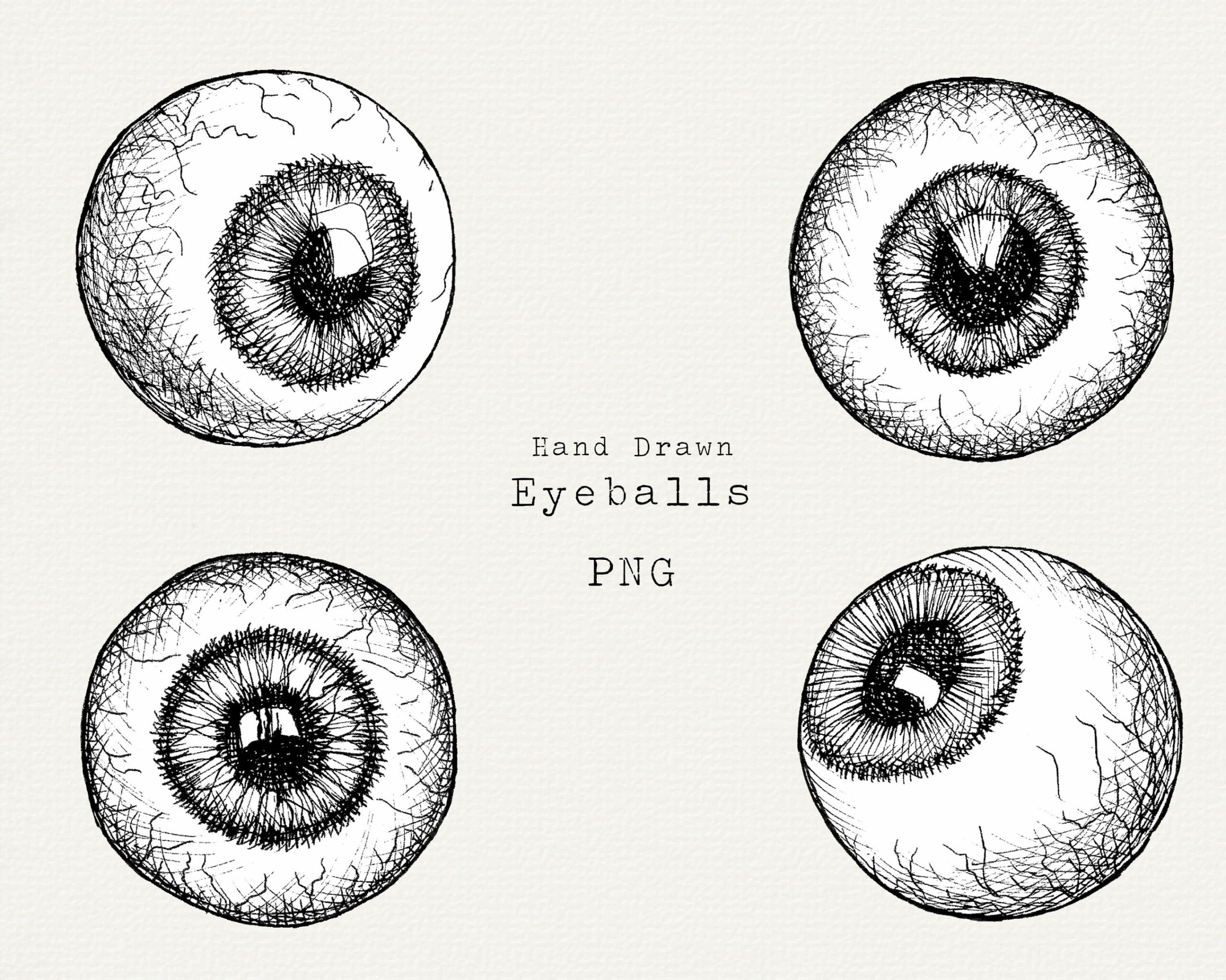 Eyeballs Clip Art, Hand Drawn Eyeball PNG, Halloween Graphics