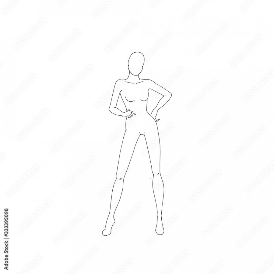 Fashion Model Posing, fashion girl line draw sketch Stock