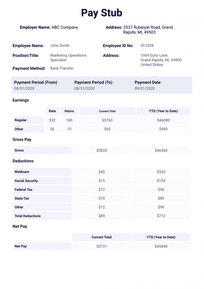 Fillable Free Pay Stub - PDF Templates  Jotform