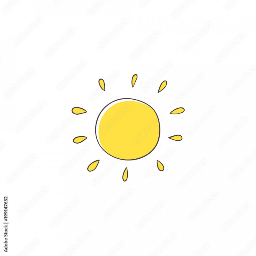 Flat cartoon vector illustration on sun imitating a kid, child