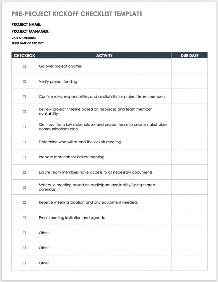 Free Project Kickoff Templates  Smartsheet