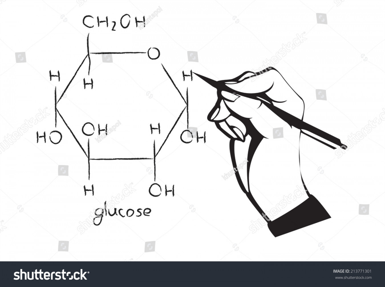 Glucose Molecule Drawing Hand Pen: Stock-Vektorgrafik (Lizenzfrei