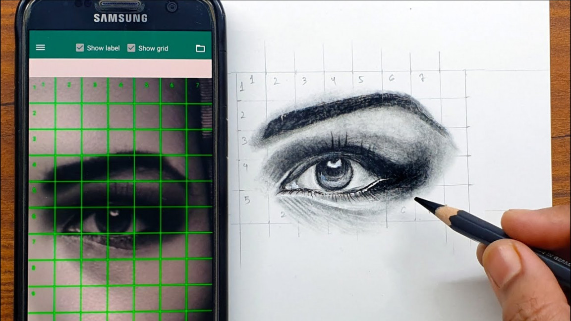 Grid method for Drawing Outlines - using mobile app - Pritam Saha Arts