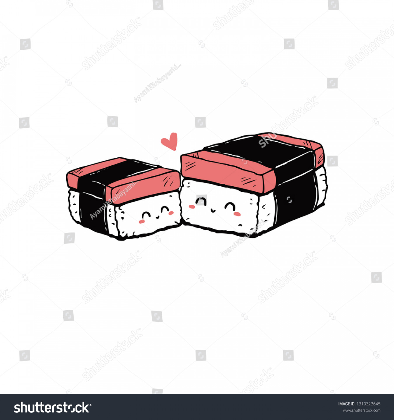 Hand Drawn Illustration Spam Musubi Family Stock Vector (Royalty