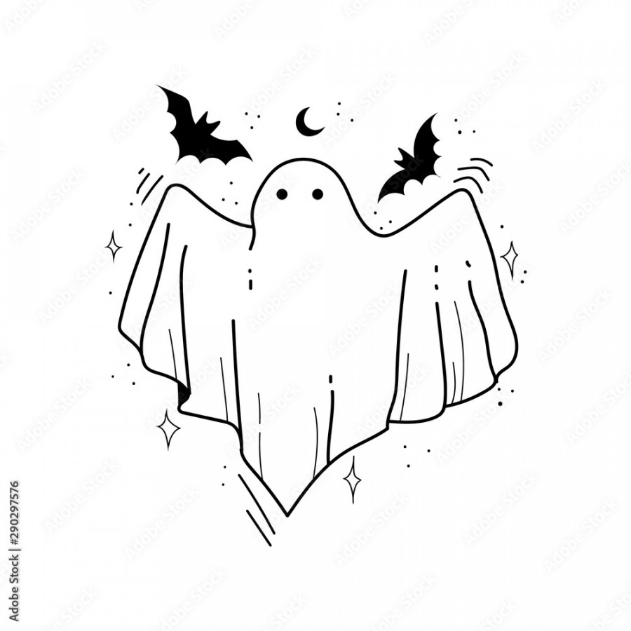 Hand drawn sketch of ghost isolated on white background