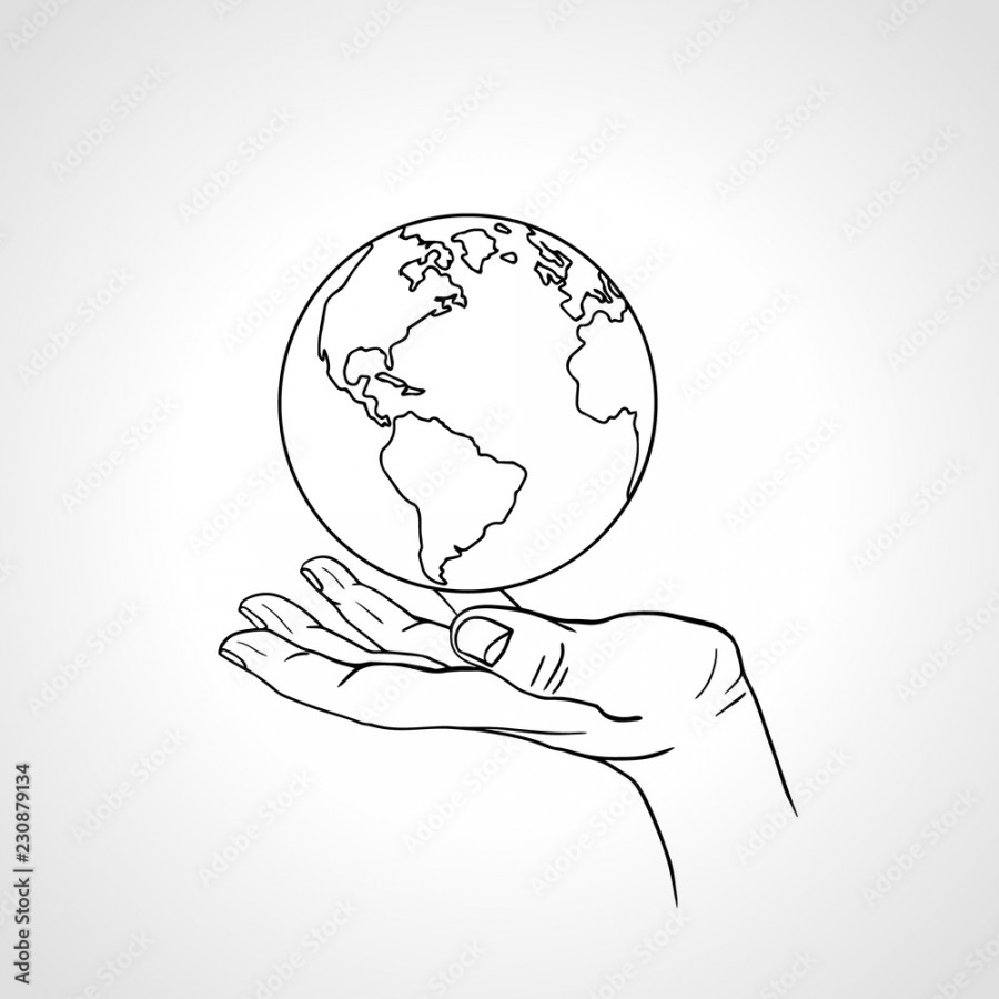 Hand holding the Earth. Palm hold the globe