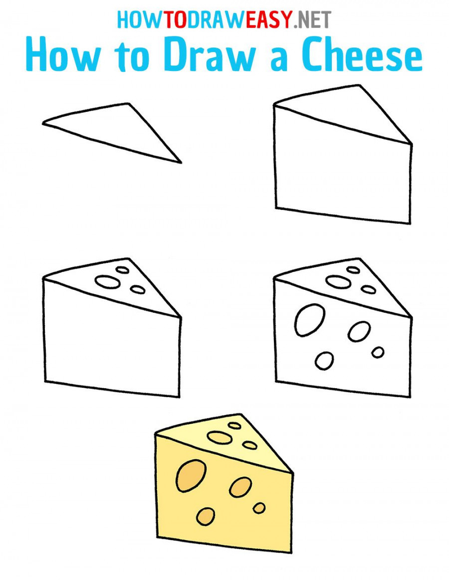 How to Draw a Cheese Step by Step  Drawing lessons for kids, Cute