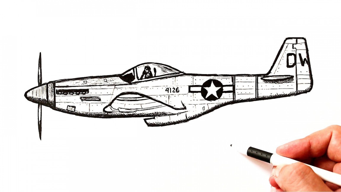 How to draw a fighter aircraft P- Mustang