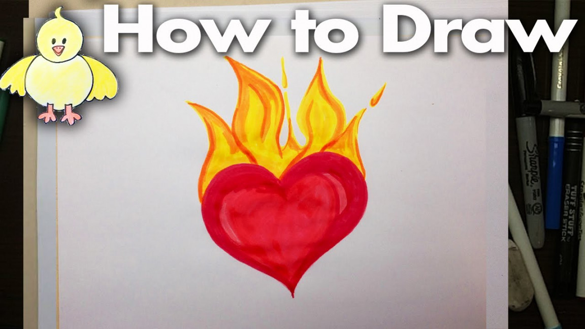 How to Draw and Easy Cartoon Flaming Heart Step by Step