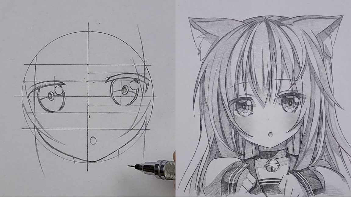 How to Draw cute Anime Girl with ease ! 🐱 ss_art