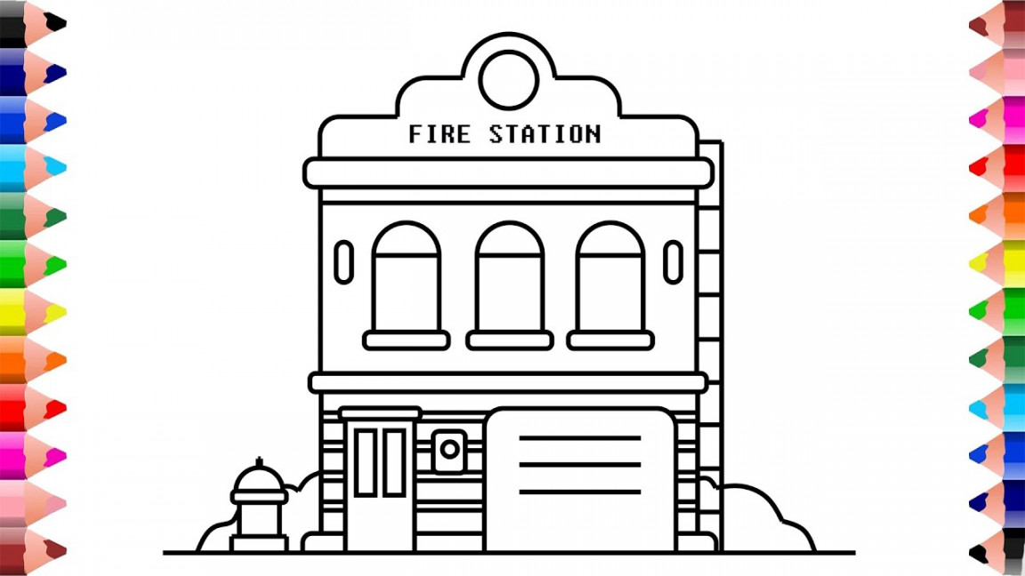 How to draw fire station - Fire station drawing and coloring