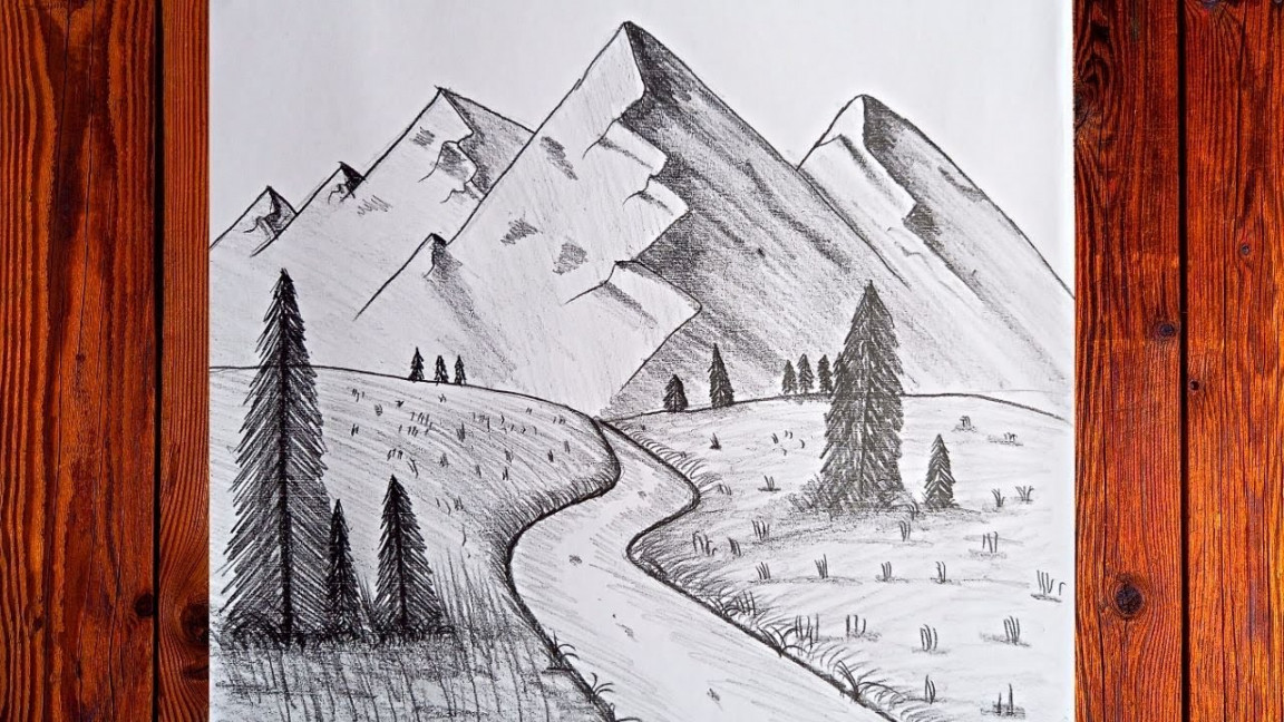 How To Draw Mountains Easy, Drawing Mountains with Pencil, Mountain  Landscape Drawing