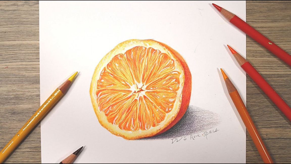 How to draw orange with colored pencil for beginners