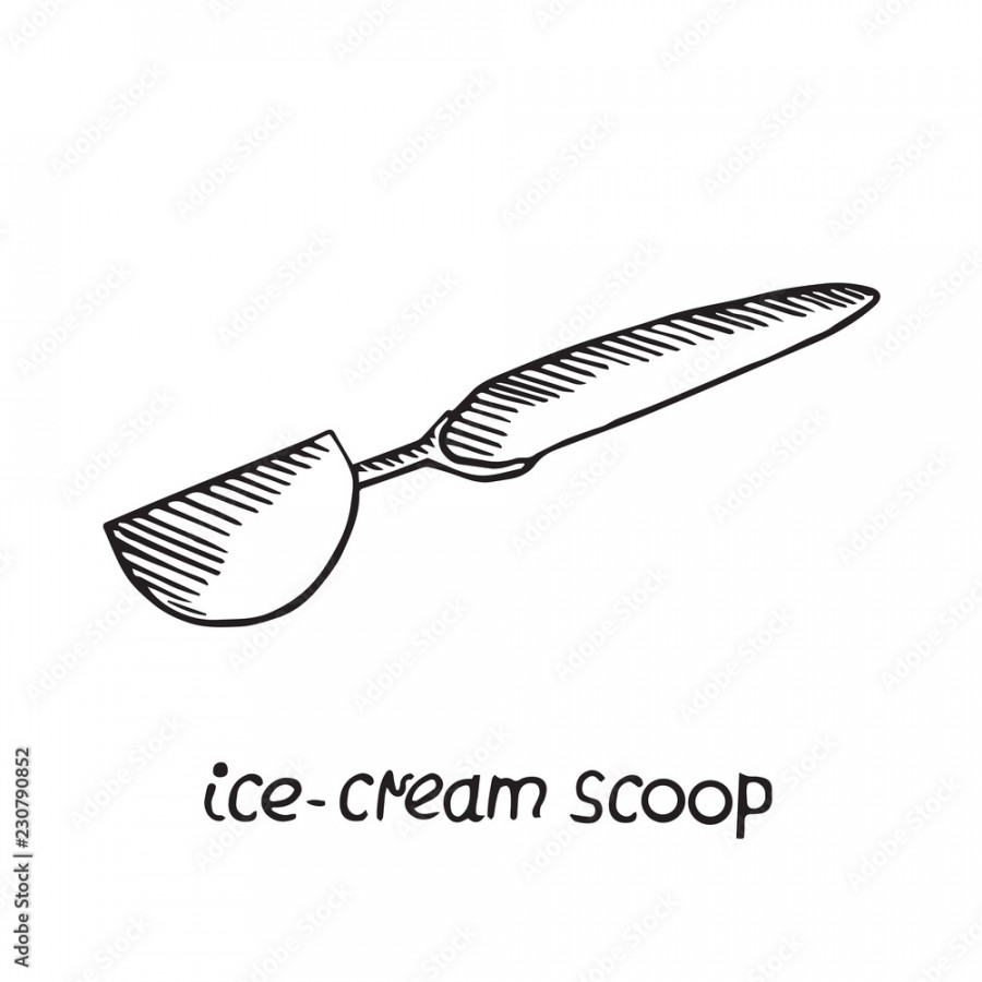 Ice-cream scoop, hand drawn doodle sketch, black and white vector