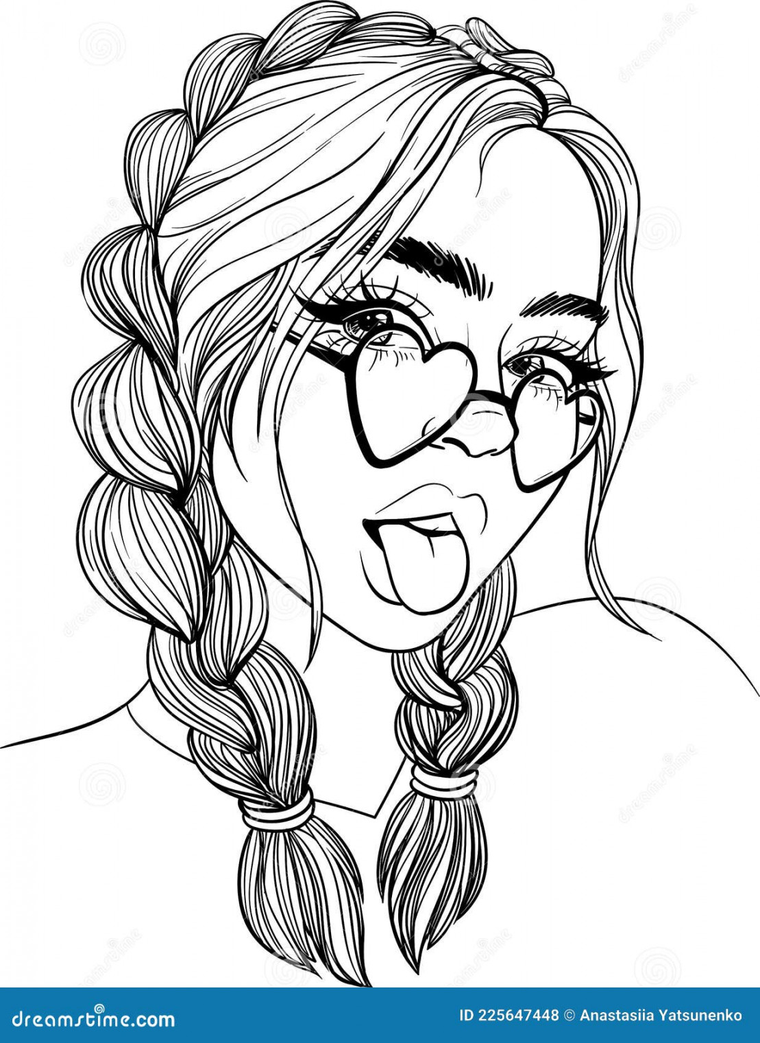 Line Drawing of a Girl, Black Outline Stock Vector - Illustration