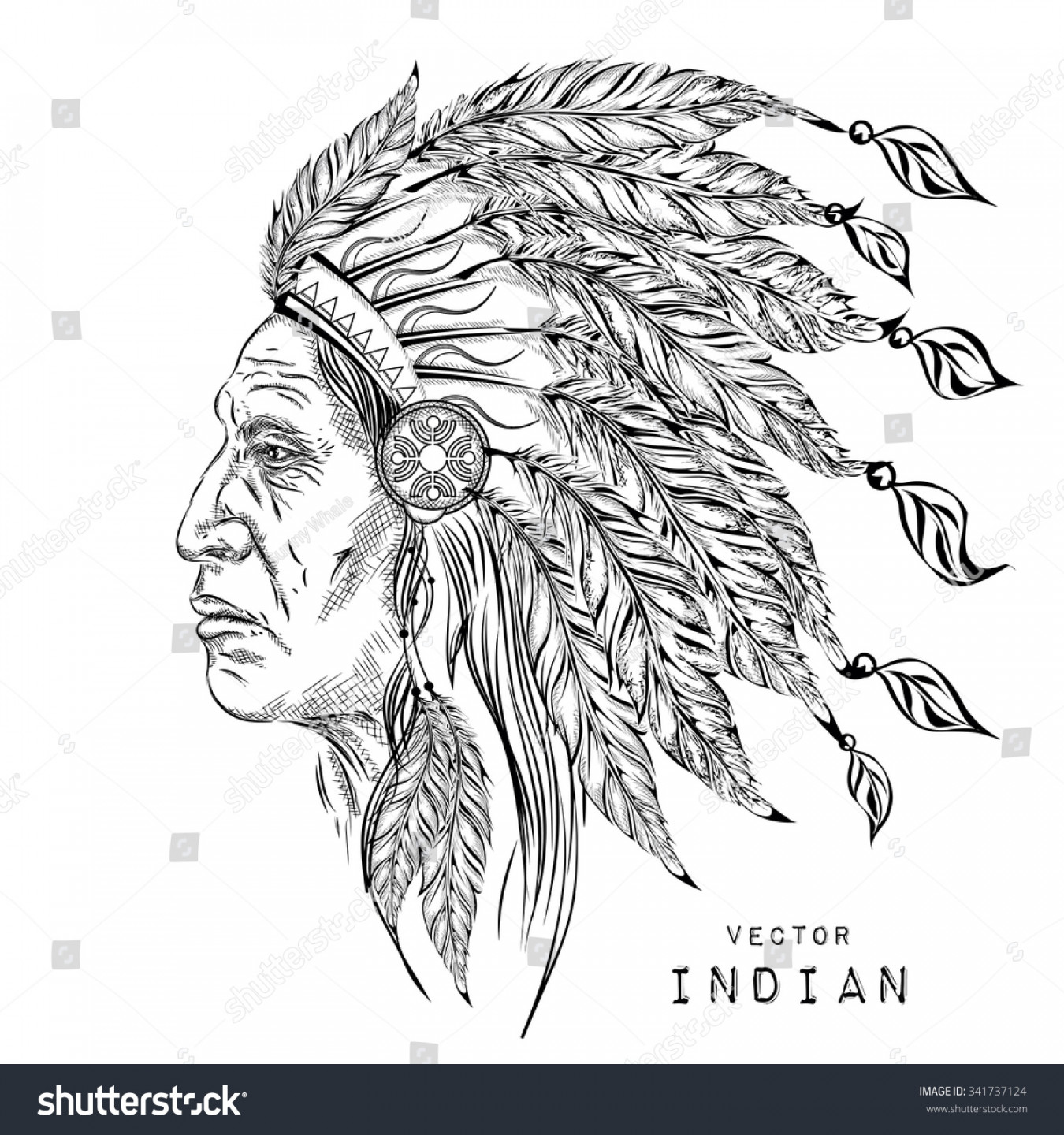 Man Native American Indian Chief Black: Stock-Vektorgrafik