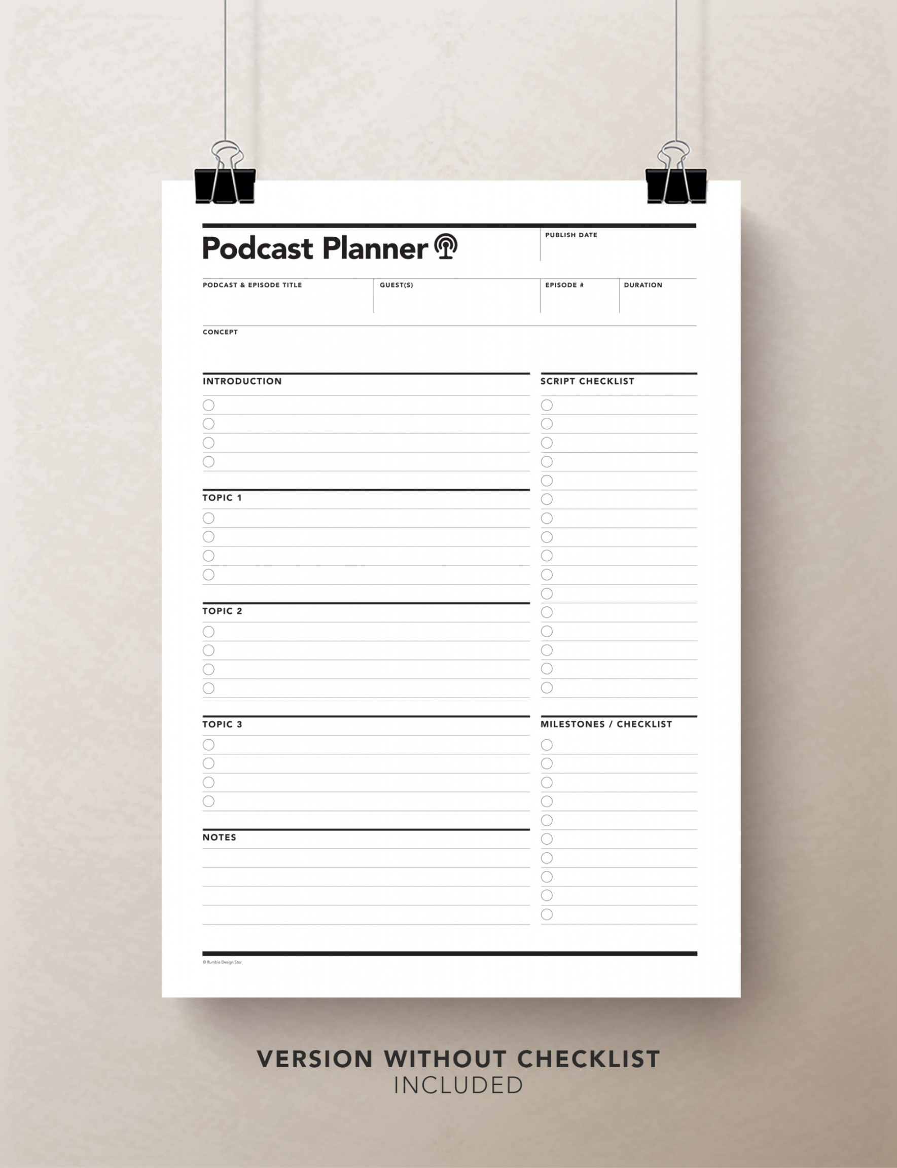 Podcast Planner Worksheet, Podcast Checklist