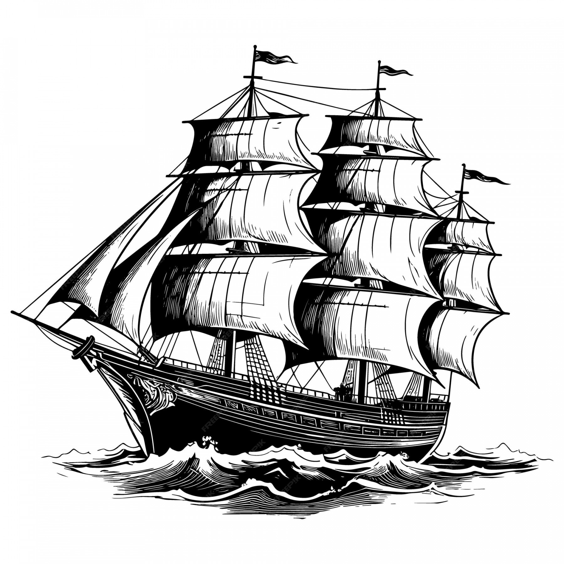 Premium Vector  An old sailing ship on the sea waves vector