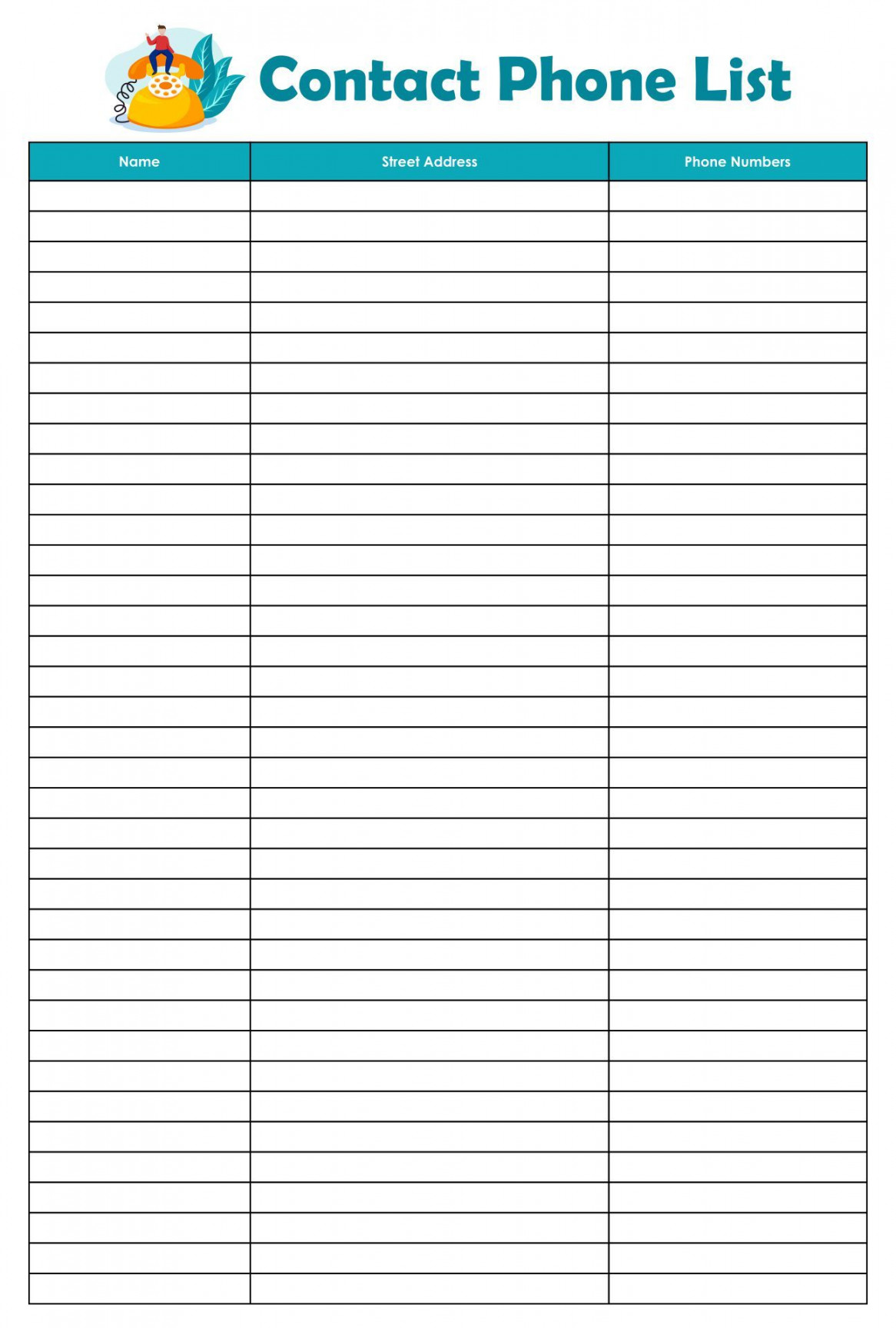 Printable Phone List Template  Template printable, List template