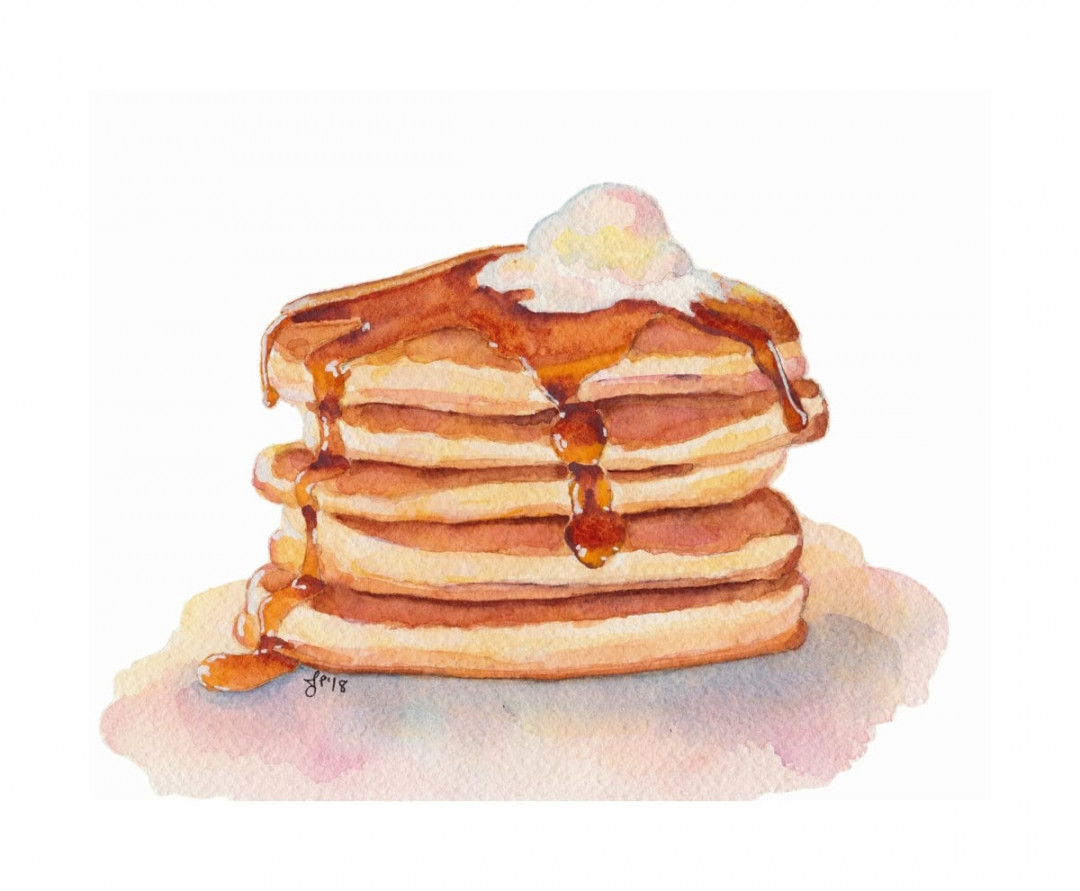 Stack of Pancakes With Maple Syrup Watercolor Painting Print